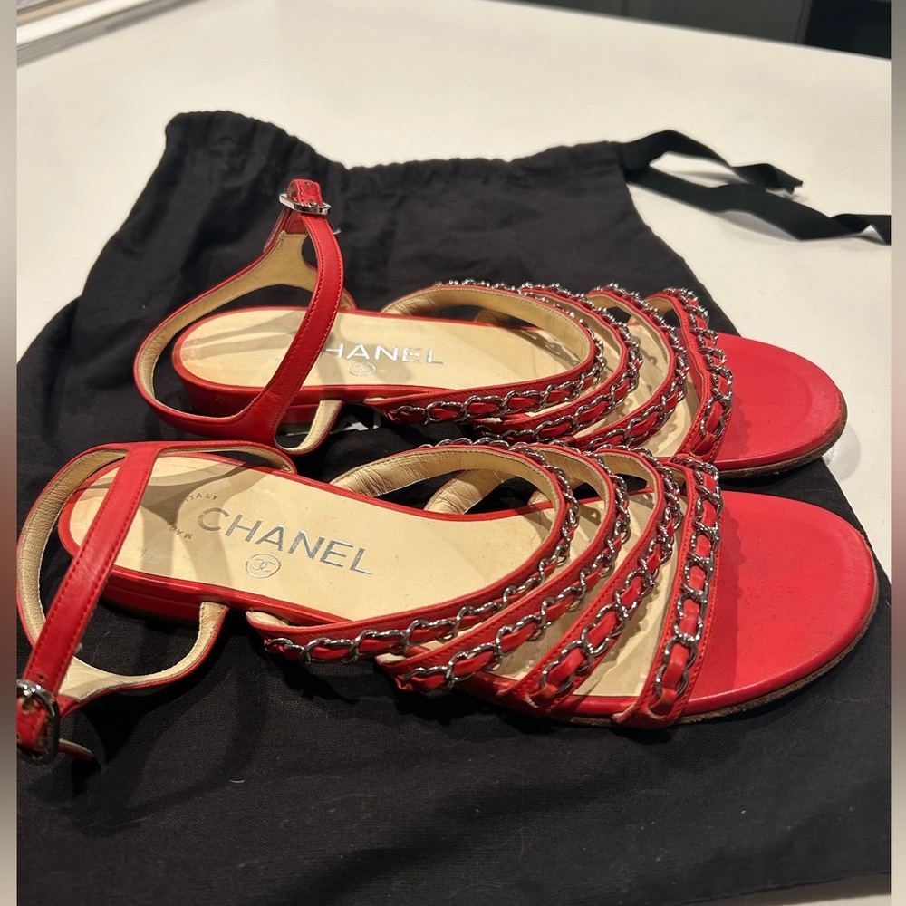 Authentic CHANEL  red gladiator sandals.